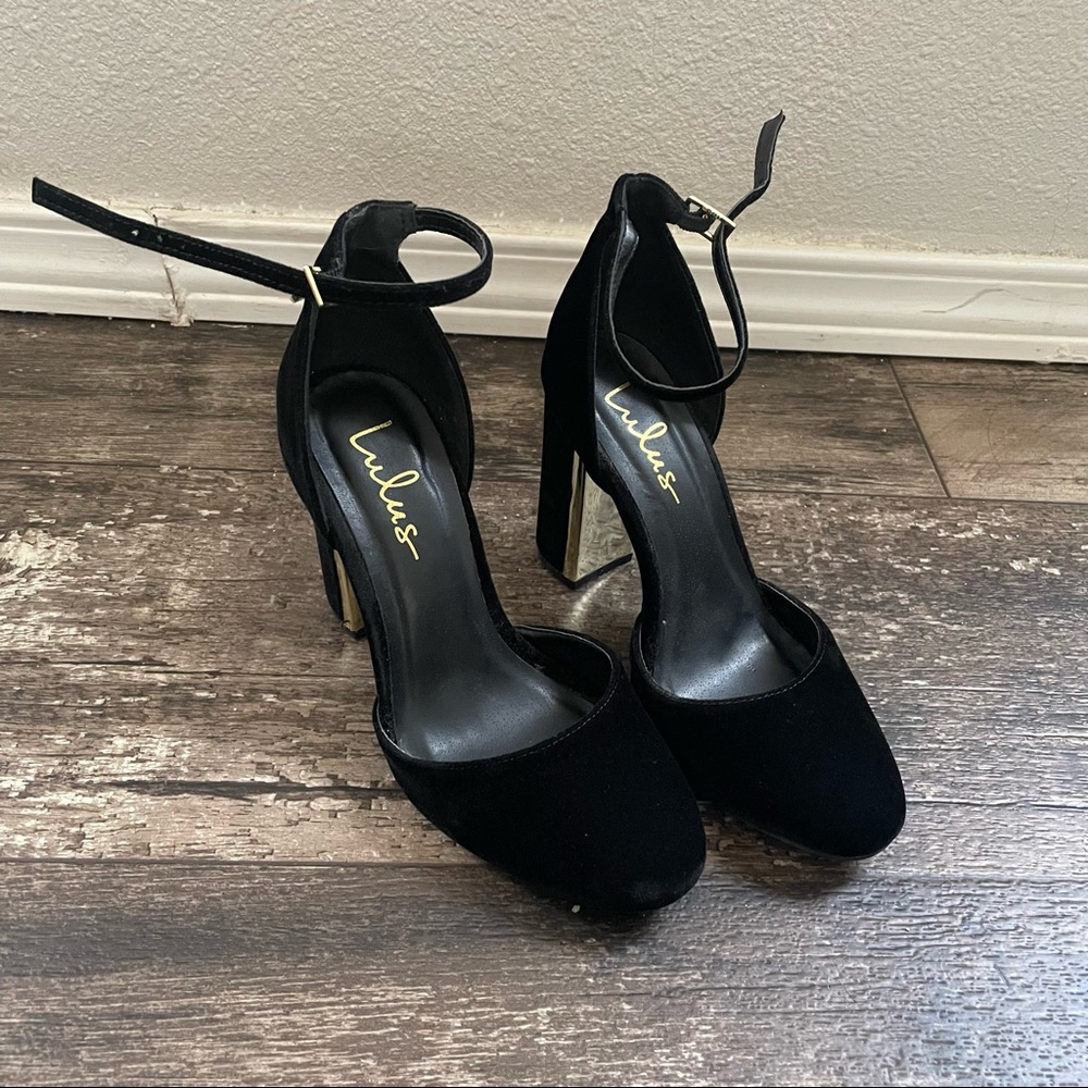 Lulu’s Black Velvet Ankle Strap Heels